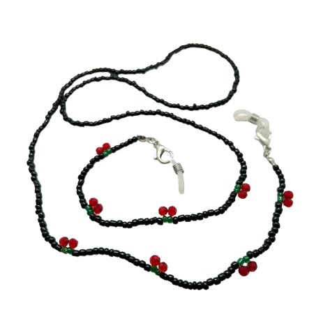 glasschain with black beads and cherries